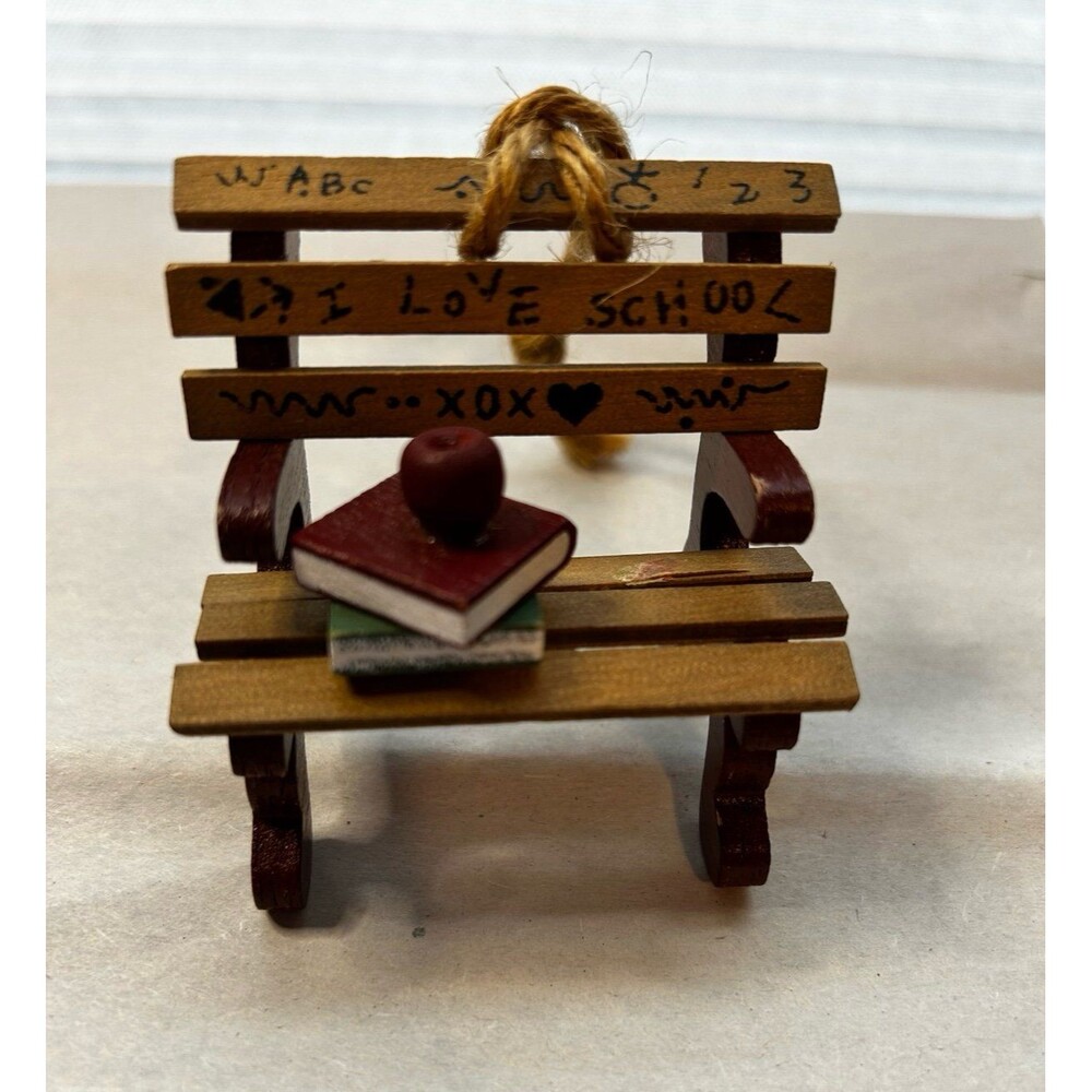 Miniature Wooden I Love School Bench with Books and Apple Ornament by Midwest